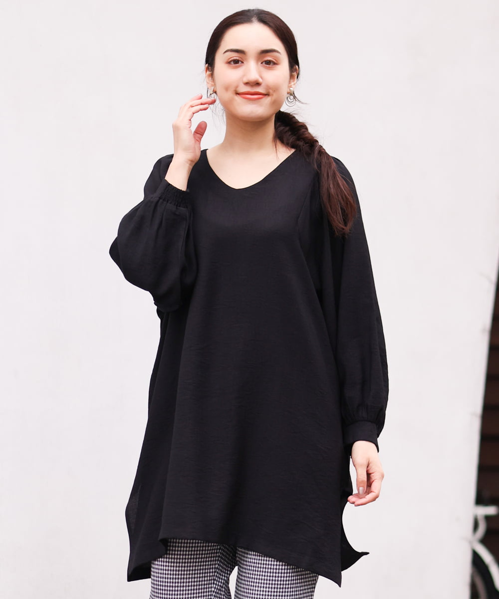 OLEES30080 eur3(エウルキューブ) 【大きいサイズ】インショルダーVネックチュニック ブラック(94)