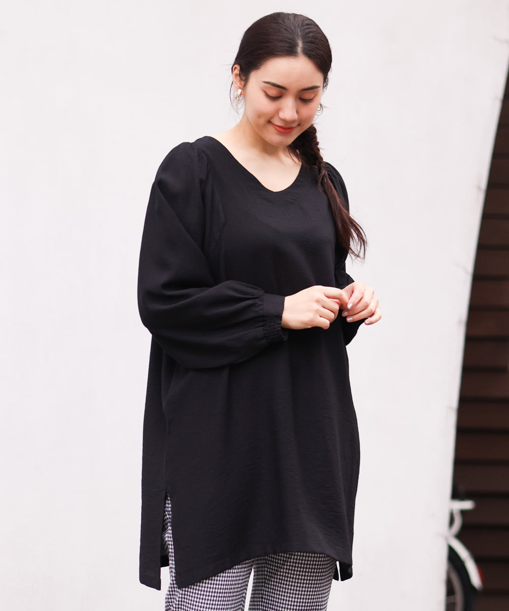 OLEES30080 eur3(エウルキューブ) 【大きいサイズ】インショルダーVネックチュニック ブラック(94)