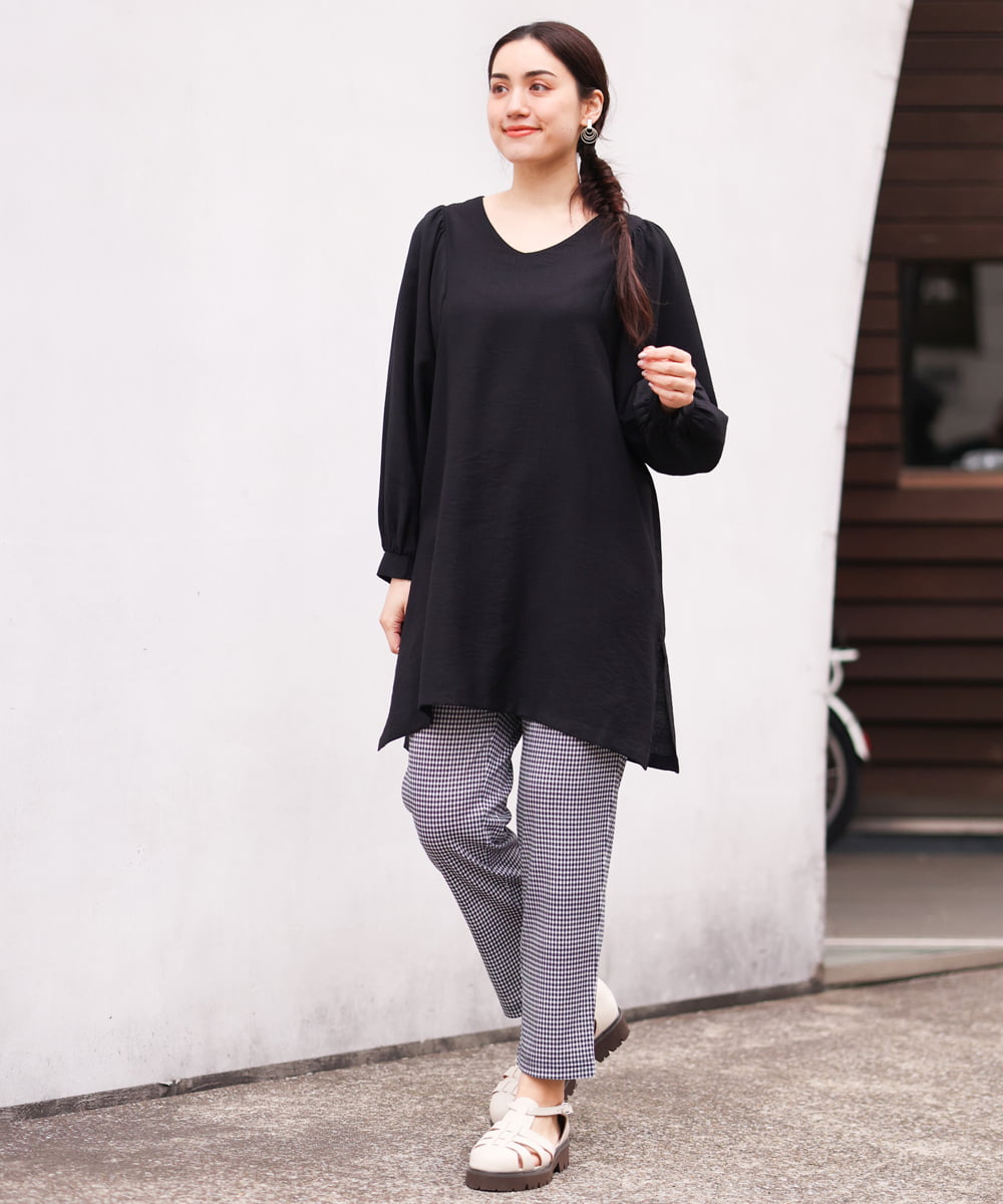 OLEES30080 eur3(エウルキューブ) 【大きいサイズ】インショルダーVネックチュニック ブラック(94)