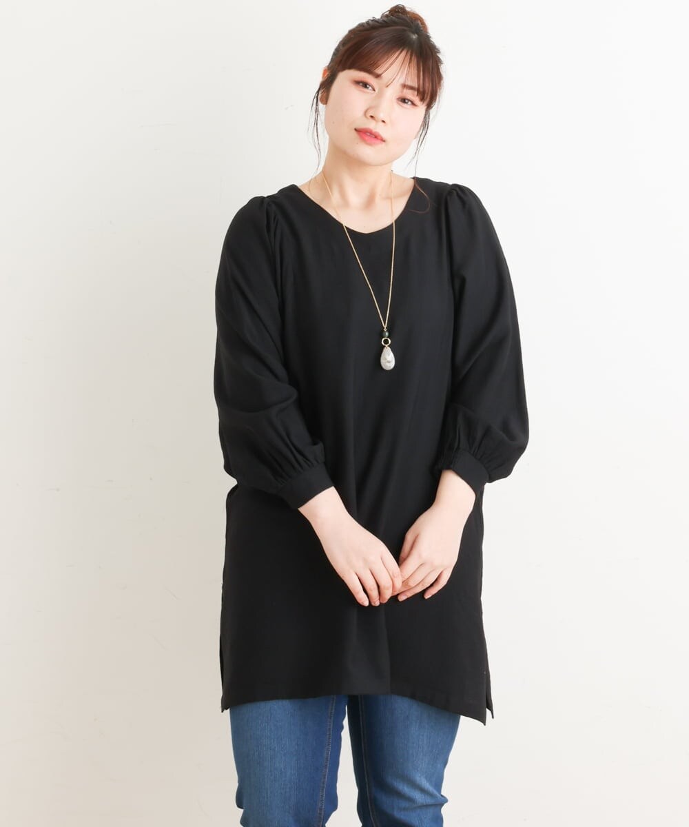 OLEES30080 eur3(エウルキューブ) 【大きいサイズ】インショルダーVネックチュニック ブラック(94)