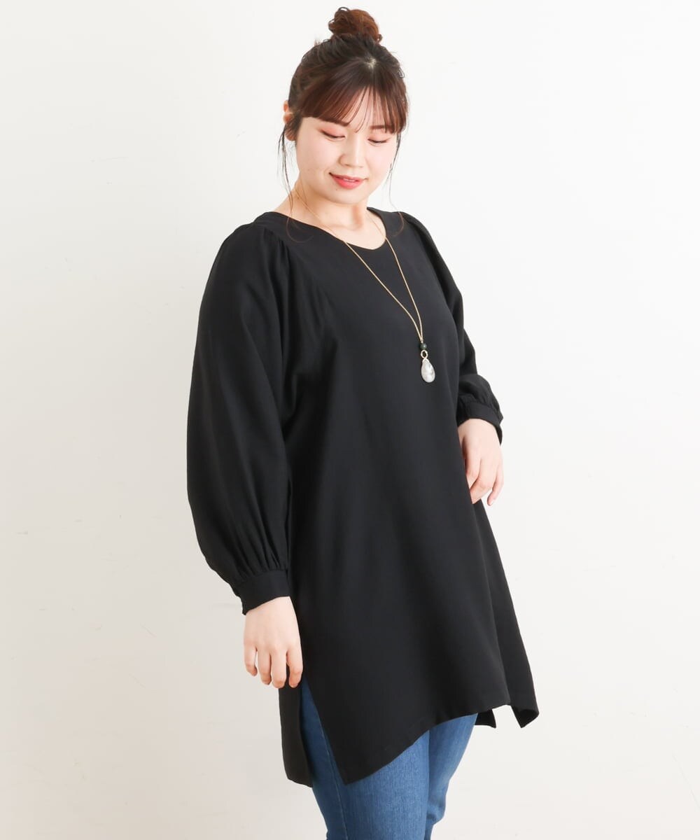 OLEES30080 eur3(エウルキューブ) 【大きいサイズ】インショルダーVネックチュニック ブラック(94)