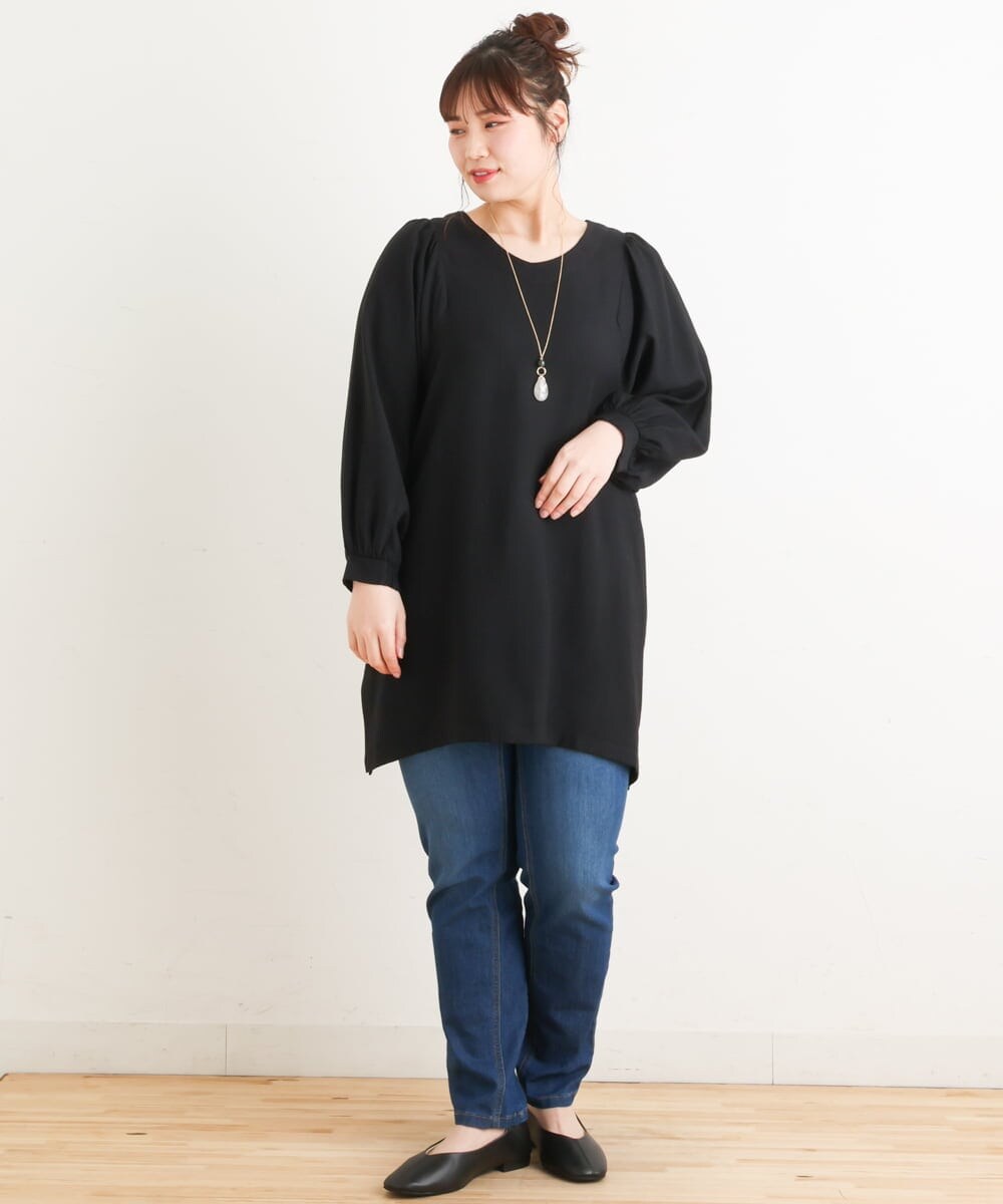 OLEES30080 eur3(エウルキューブ) 【大きいサイズ】インショルダーVネックチュニック ブラック(94)