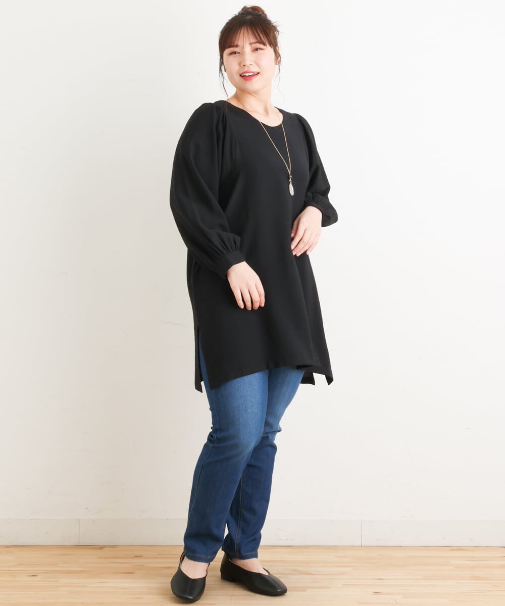 OLEES30080 eur3(エウルキューブ) 【大きいサイズ】インショルダーVネックチュニック ブラック(94)