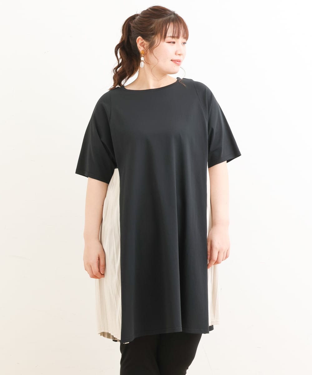OLEES31090 eur3(エウルキューブ) 【大きいサイズ】サイドプリーツチュニック ベージュ(82)