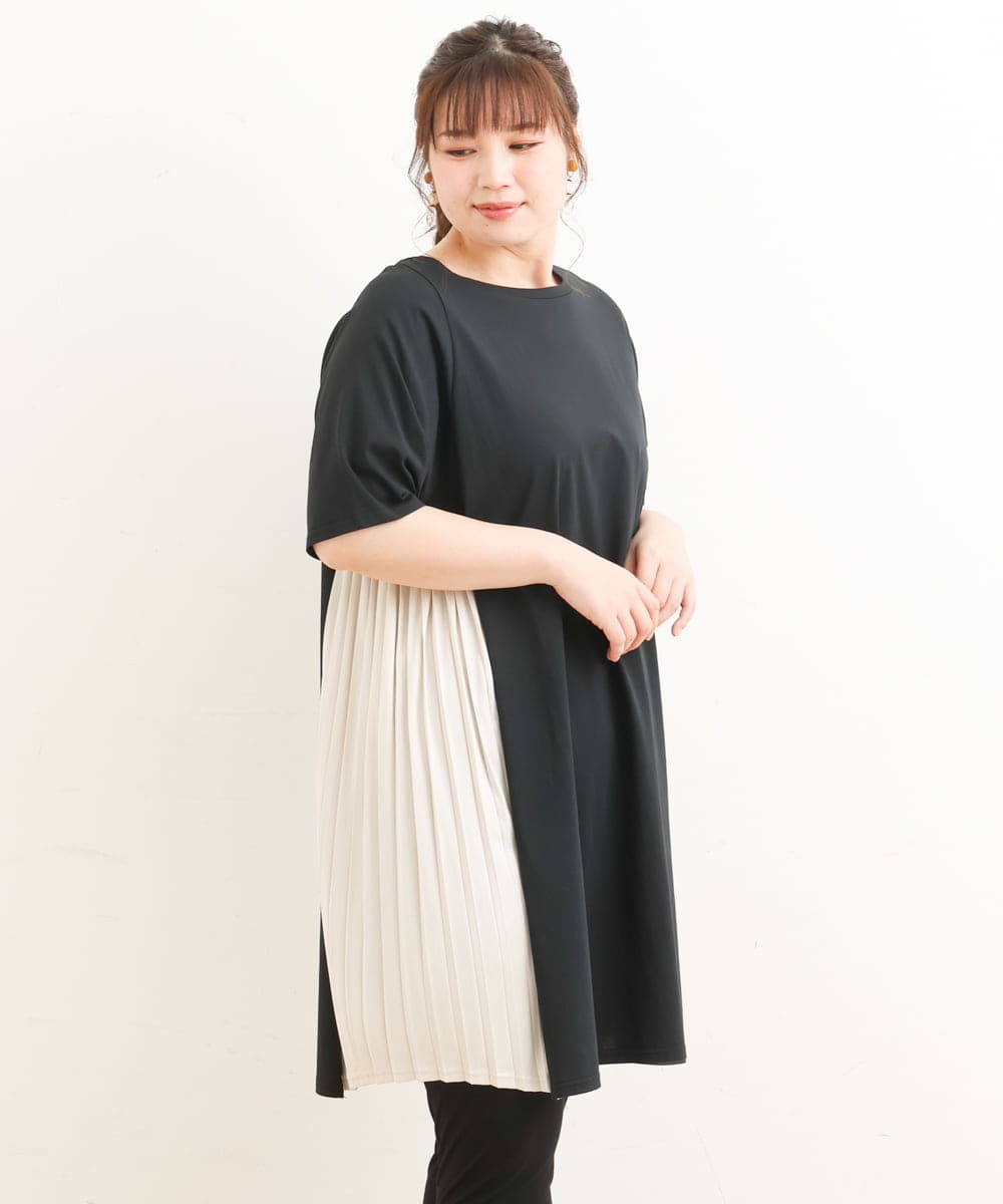 OLEES31090 eur3(エウルキューブ) 【大きいサイズ】サイドプリーツチュニック ベージュ(82)