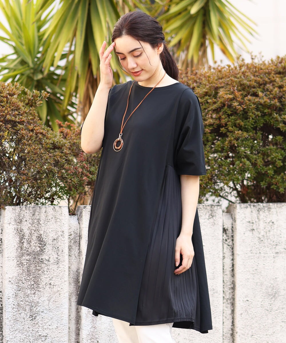 OLEES31090 eur3(エウルキューブ) 【大きいサイズ】サイドプリーツチュニック ブラック(94)