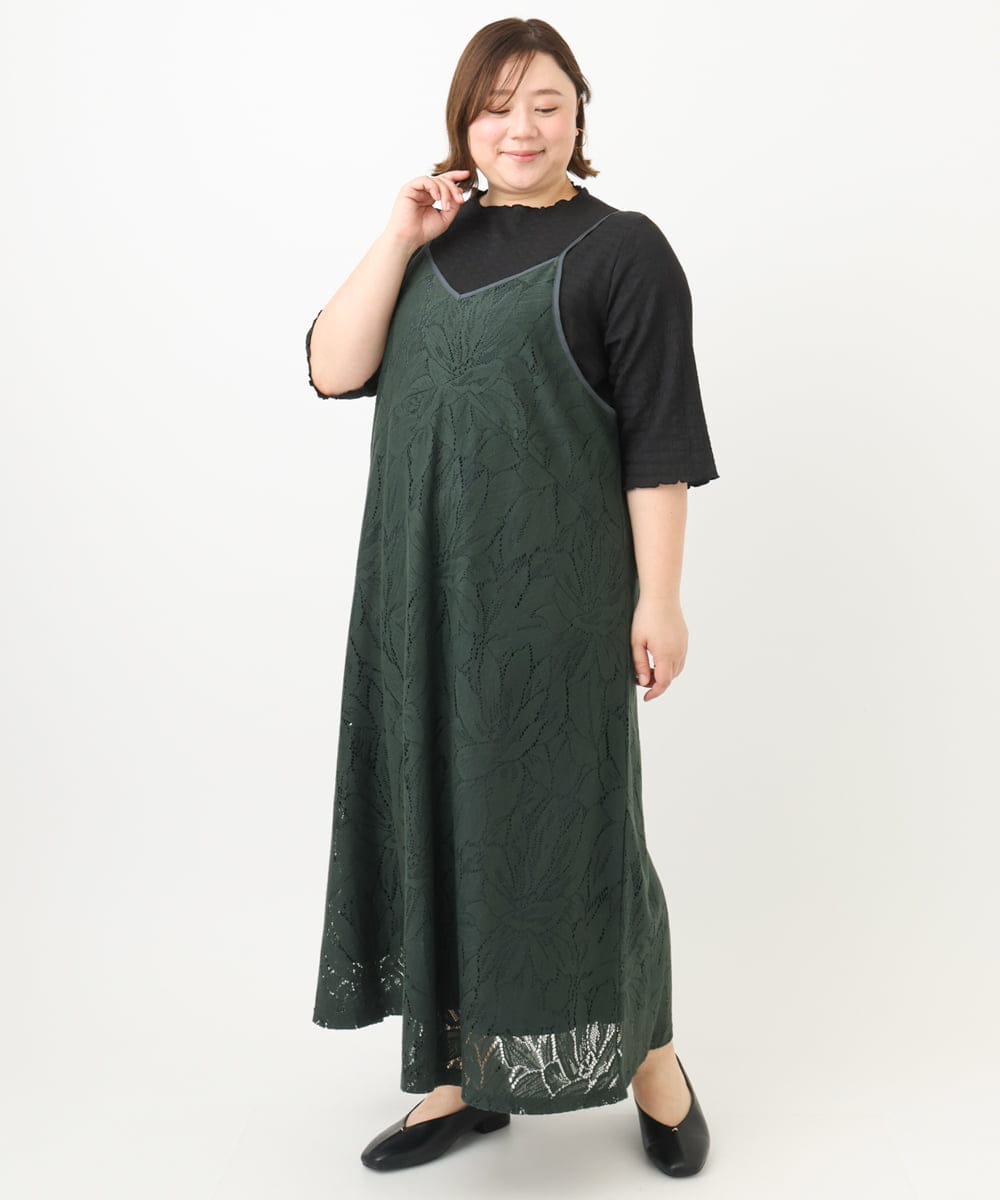 OLEFA01099 eur3(エウルキューブ) 【大きいサイズ】レースキャミワンピース ダークグレー(93)