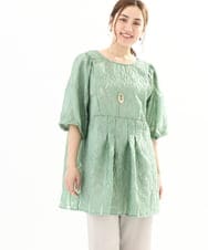 OLEFA02099 eur3(エウルキューブ) 【大きいサイズ】シアージャカードチュニック ライトグリーン(30)