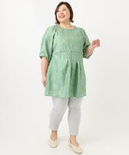 OLEFA02099 eur3(エウルキューブ) 【大きいサイズ】シアージャカードチュニック ライトグリーン(30)