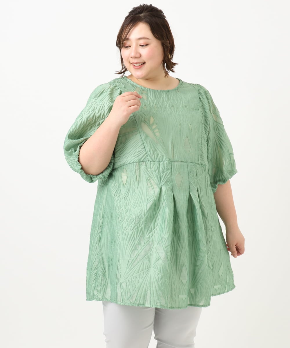 OLEFA02099 eur3(エウルキューブ) 【大きいサイズ】シアージャカードチュニック ライトグリーン(30)