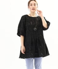 OLEFA02099 eur3(エウルキューブ) 【大きいサイズ】シアージャカードチュニック ブラック(94)
