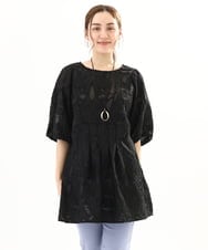 OLEFA02099 eur3(エウルキューブ) 【大きいサイズ】シアージャカードチュニック ブラック(94)