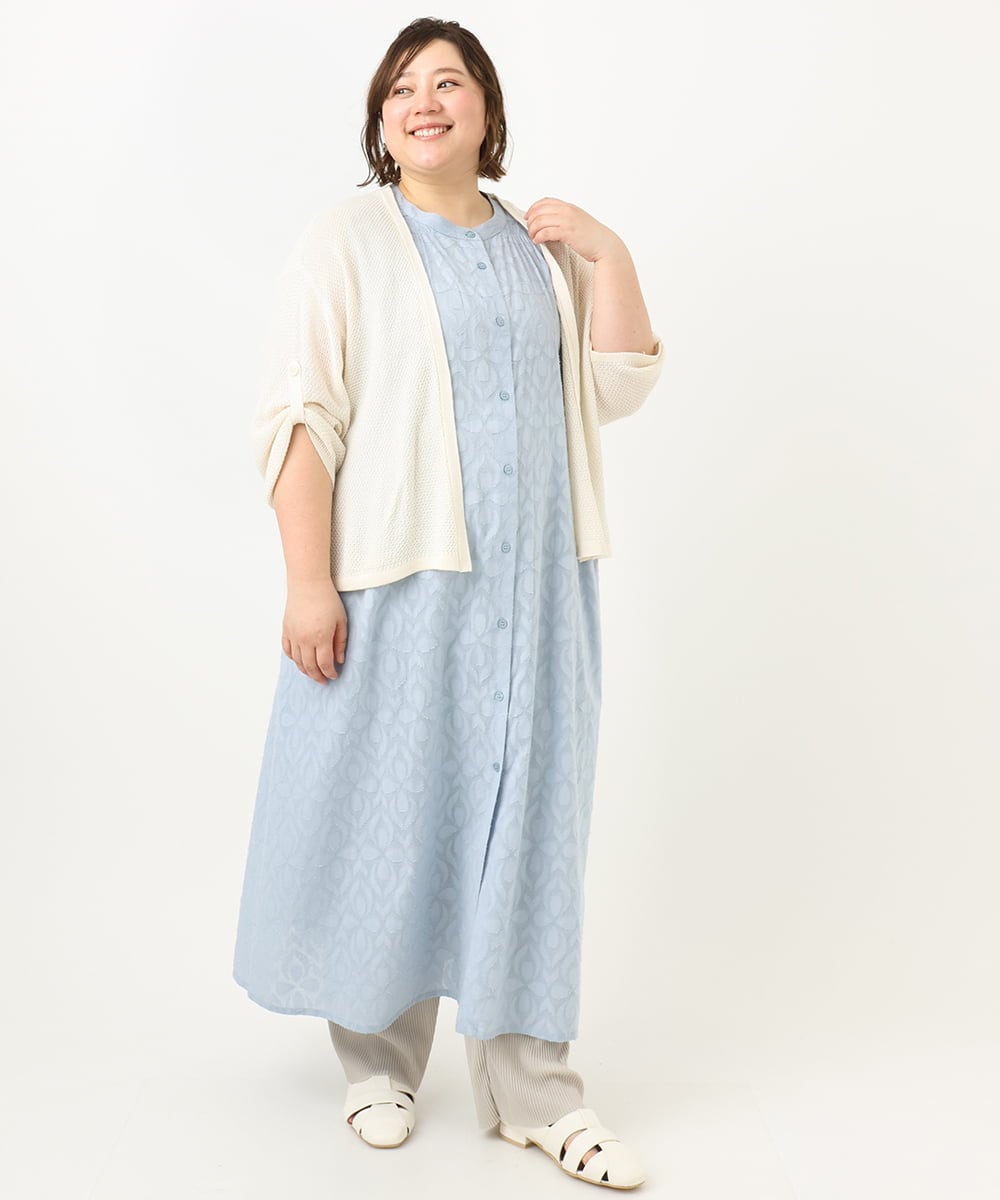 OLEFA03109 eur3(エウルキューブ) 【大きいサイズ】カットジャカードコットンワンピース ライトブルー(50)