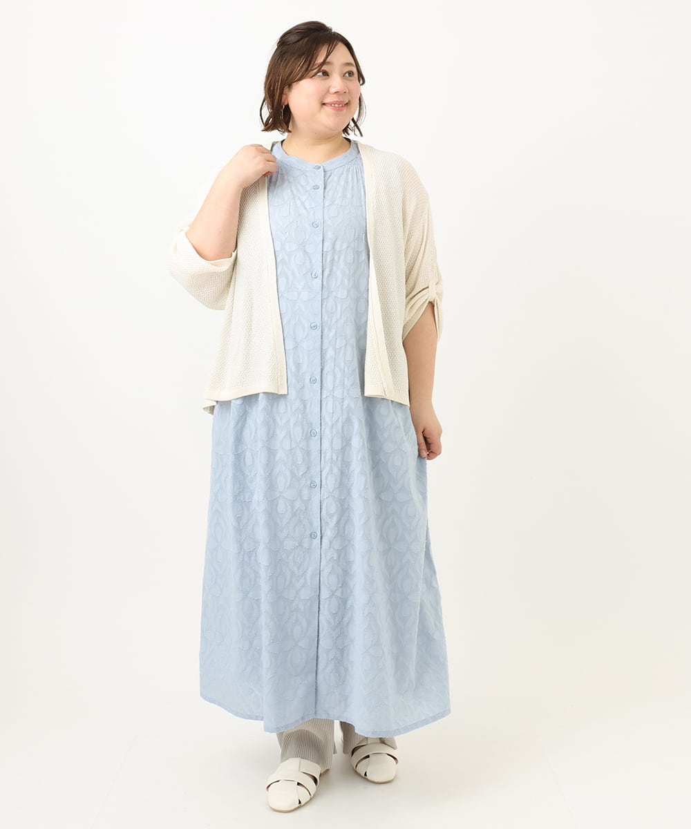 OLEFA03109 eur3(エウルキューブ) 【大きいサイズ】カットジャカードコットンワンピース ライトブルー(50)