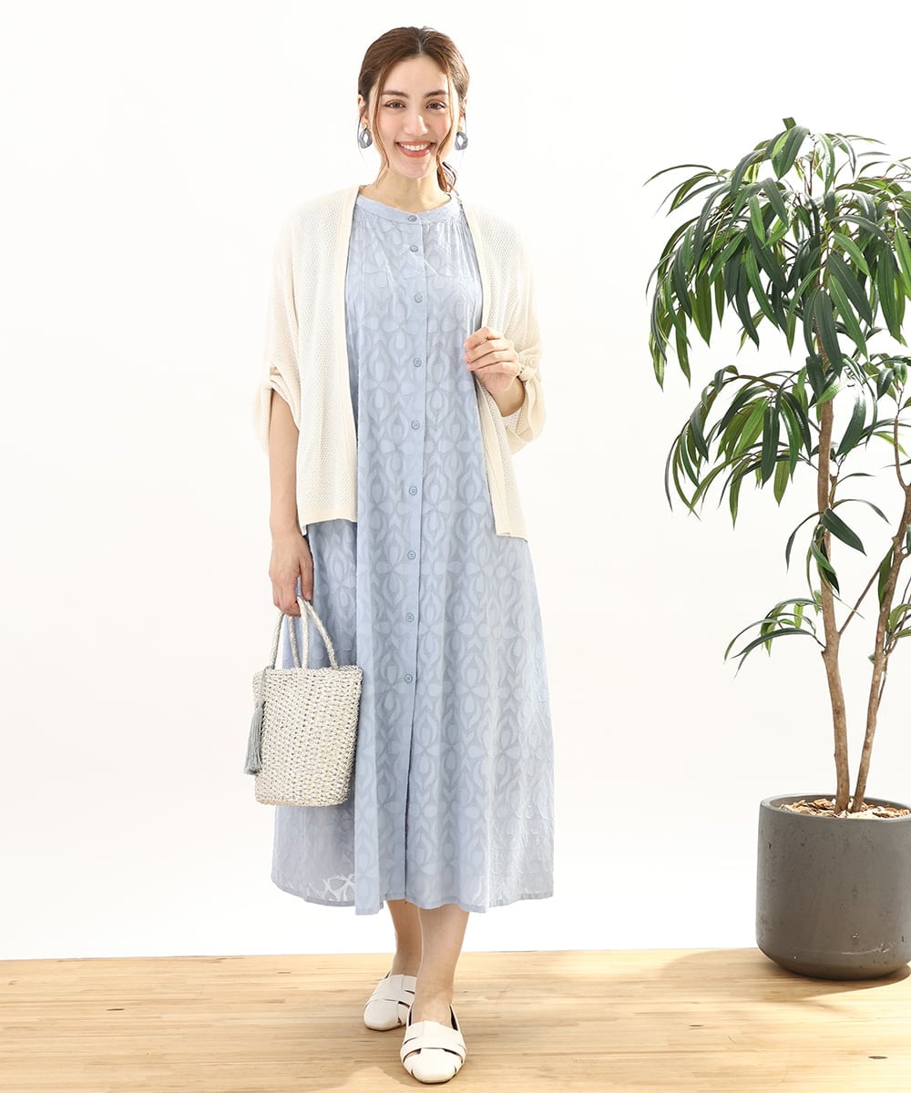 OLEFA03109 eur3(エウルキューブ) 【大きいサイズ】カットジャカードコットンワンピース ライトブルー(50)