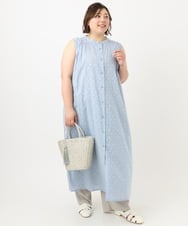 OLEFA03109 eur3(エウルキューブ) 【大きいサイズ】カットジャカードコットンワンピース ライトブルー(50)