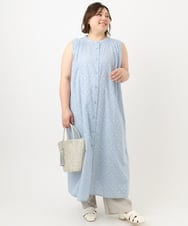 OLEFA03109 eur3(エウルキューブ) 【大きいサイズ】カットジャカードコットンワンピース ライトブルー(50)