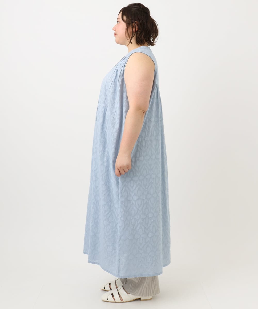 OLEFA03109 eur3(エウルキューブ) 【大きいサイズ】カットジャカードコットンワンピース ライトブルー(50)
