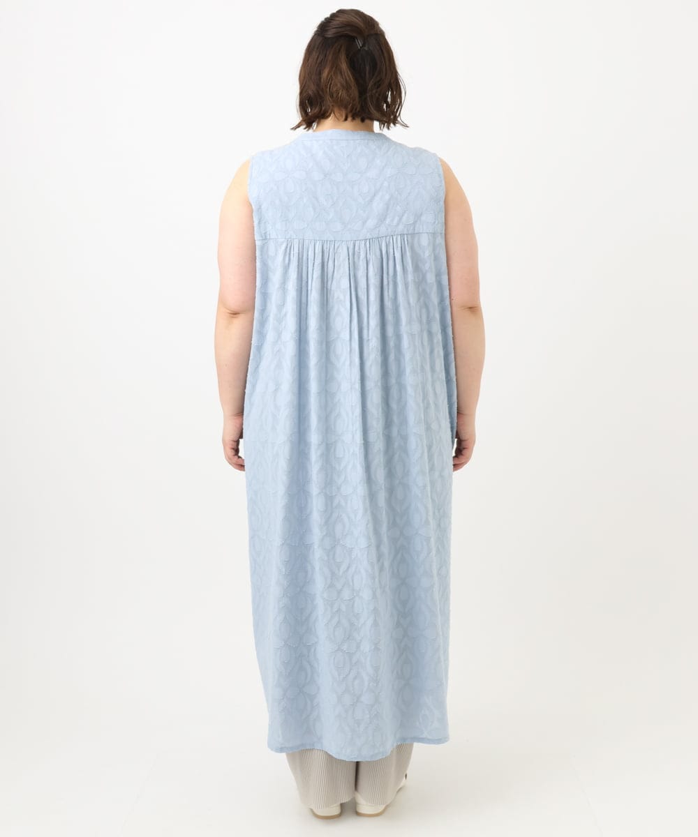 OLEFA03109 eur3(エウルキューブ) 【大きいサイズ】カットジャカードコットンワンピース ライトブルー(50)