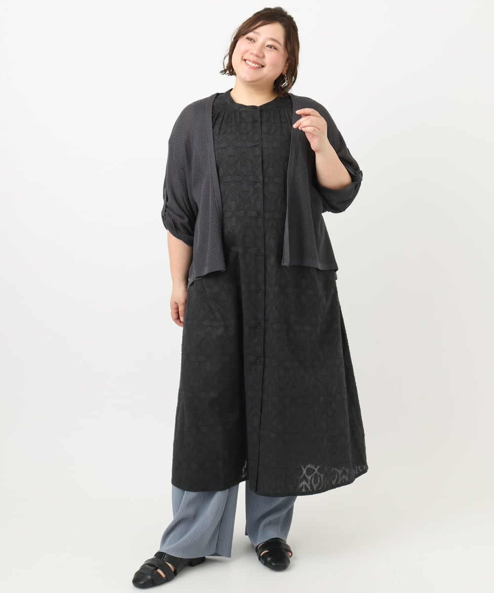 OLEFA03109 eur3(エウルキューブ) 【大きいサイズ】カットジャカードコットンワンピース ダークグレー(93)