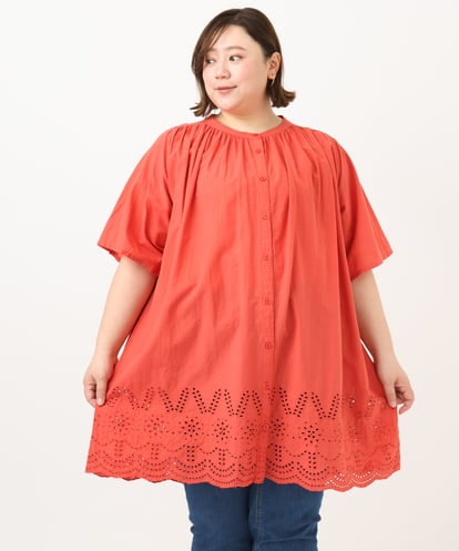 OLEFA04099 eur3 【大きいサイズ】アイレットレースチュニック