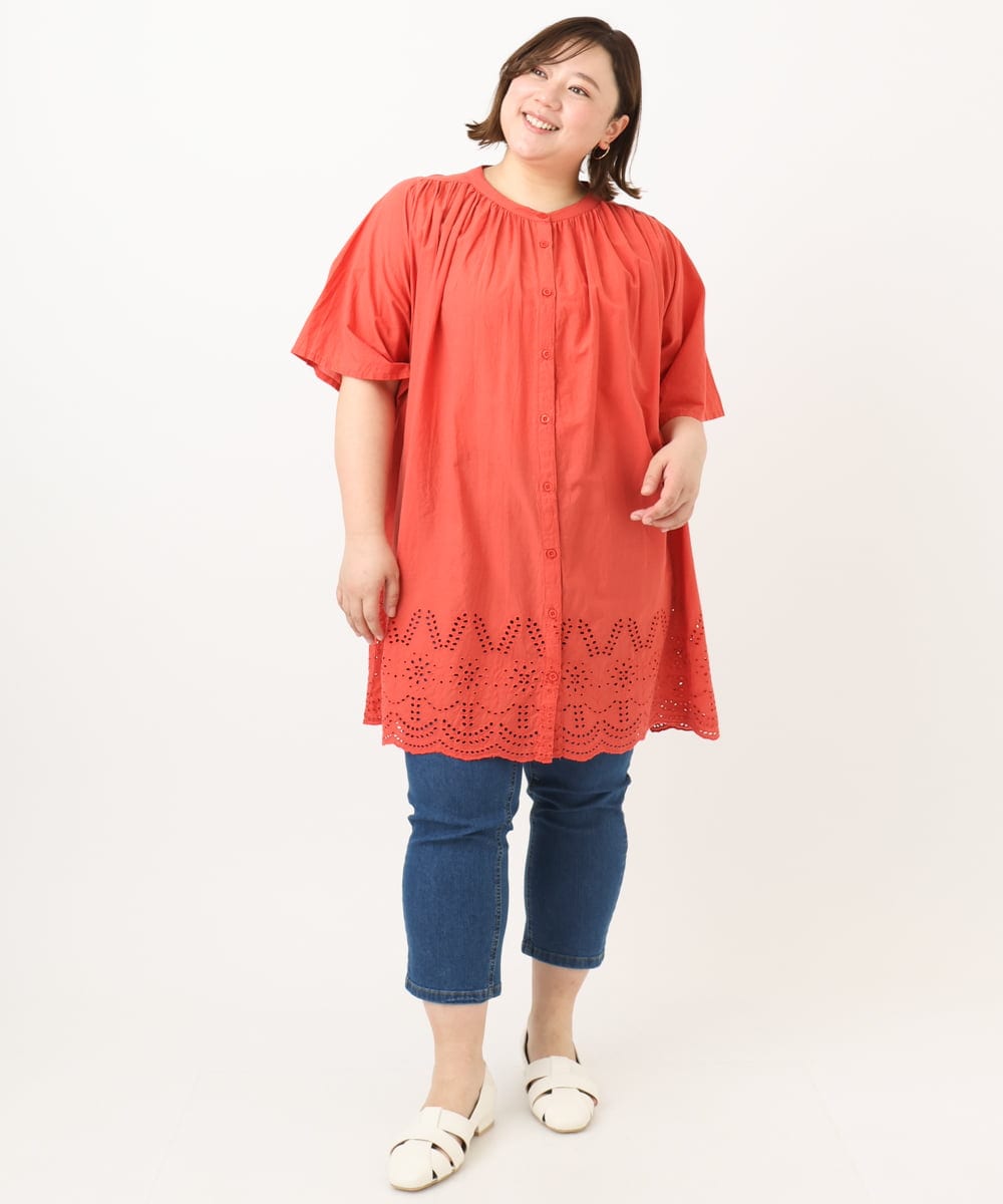 OLEFA04099 eur3(エウルキューブ) 【大きいサイズ】アイレットレースチュニック レッド(05)