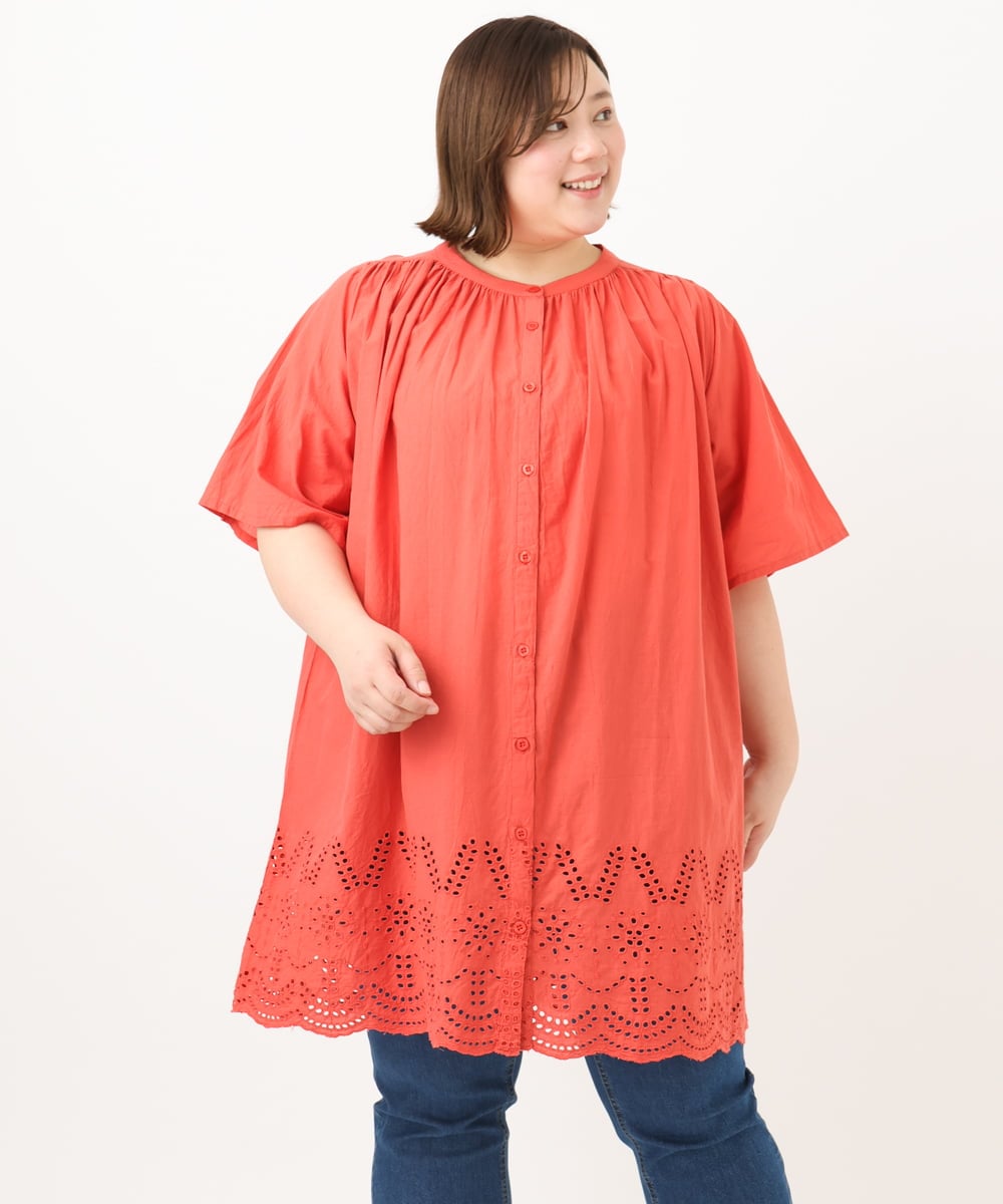 OLEFA04099 eur3(エウルキューブ) 【大きいサイズ】アイレットレースチュニック レッド(05)