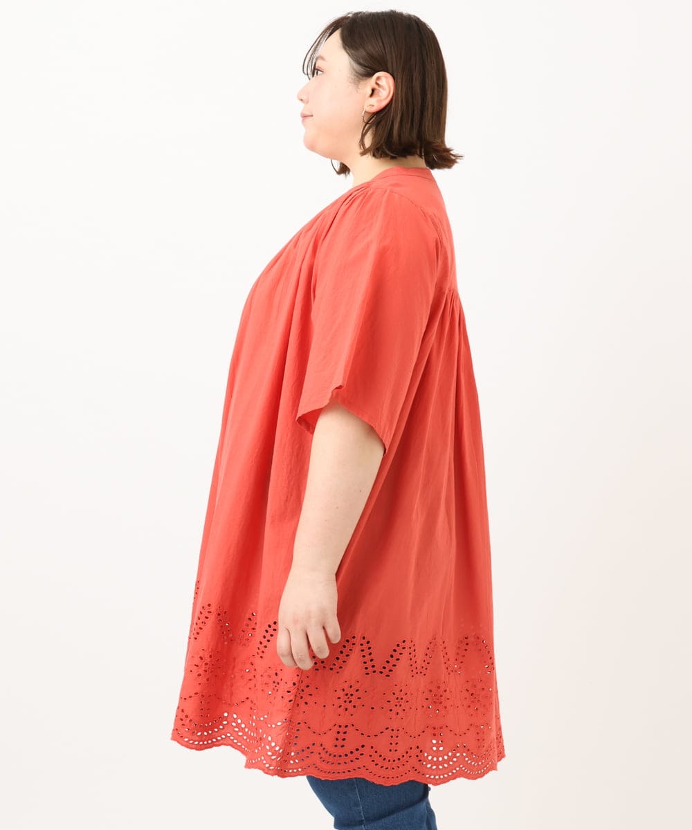 OLEFA04099 eur3(エウルキューブ) 【大きいサイズ】アイレットレースチュニック レッド(05)