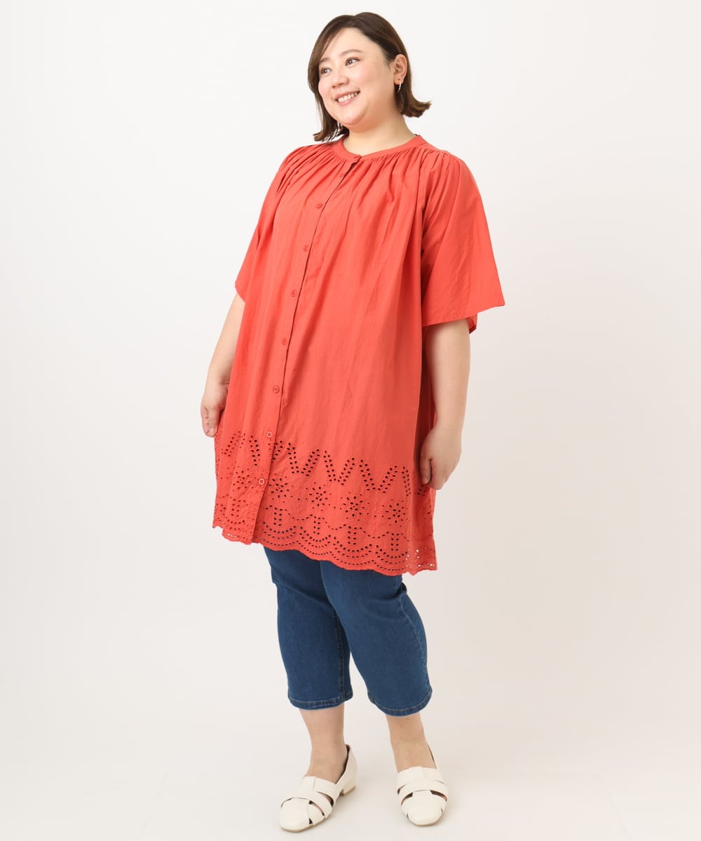 OLEFA04099 eur3(エウルキューブ) 【大きいサイズ】アイレットレースチュニック レッド(05)