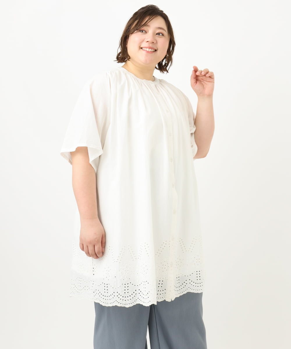 OLEFA04099 eur3(エウルキューブ) 【大きいサイズ】アイレットレースチュニック ホワイト(90)