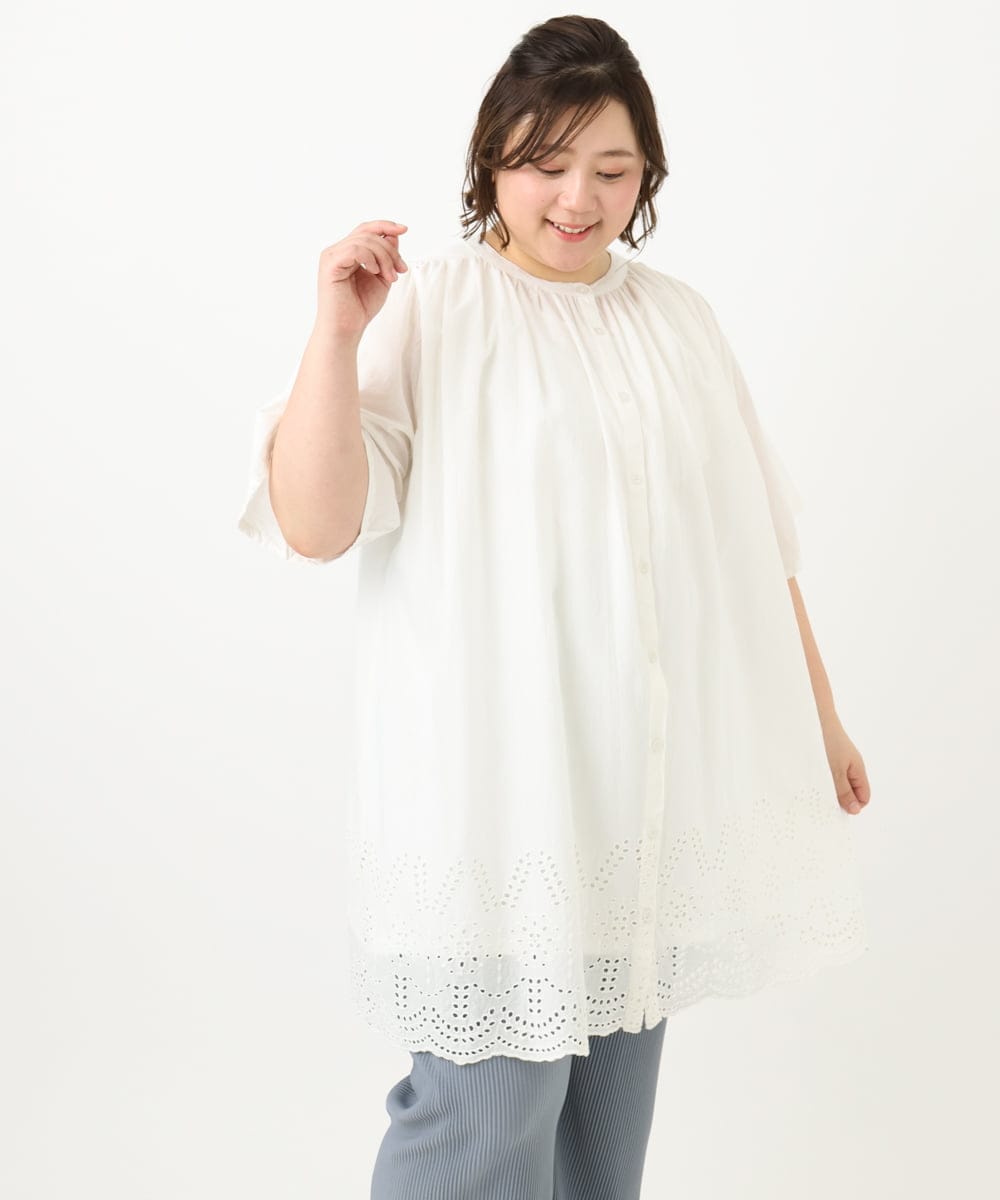 OLEFA04099 eur3(エウルキューブ) 【大きいサイズ】アイレットレースチュニック ホワイト(90)
