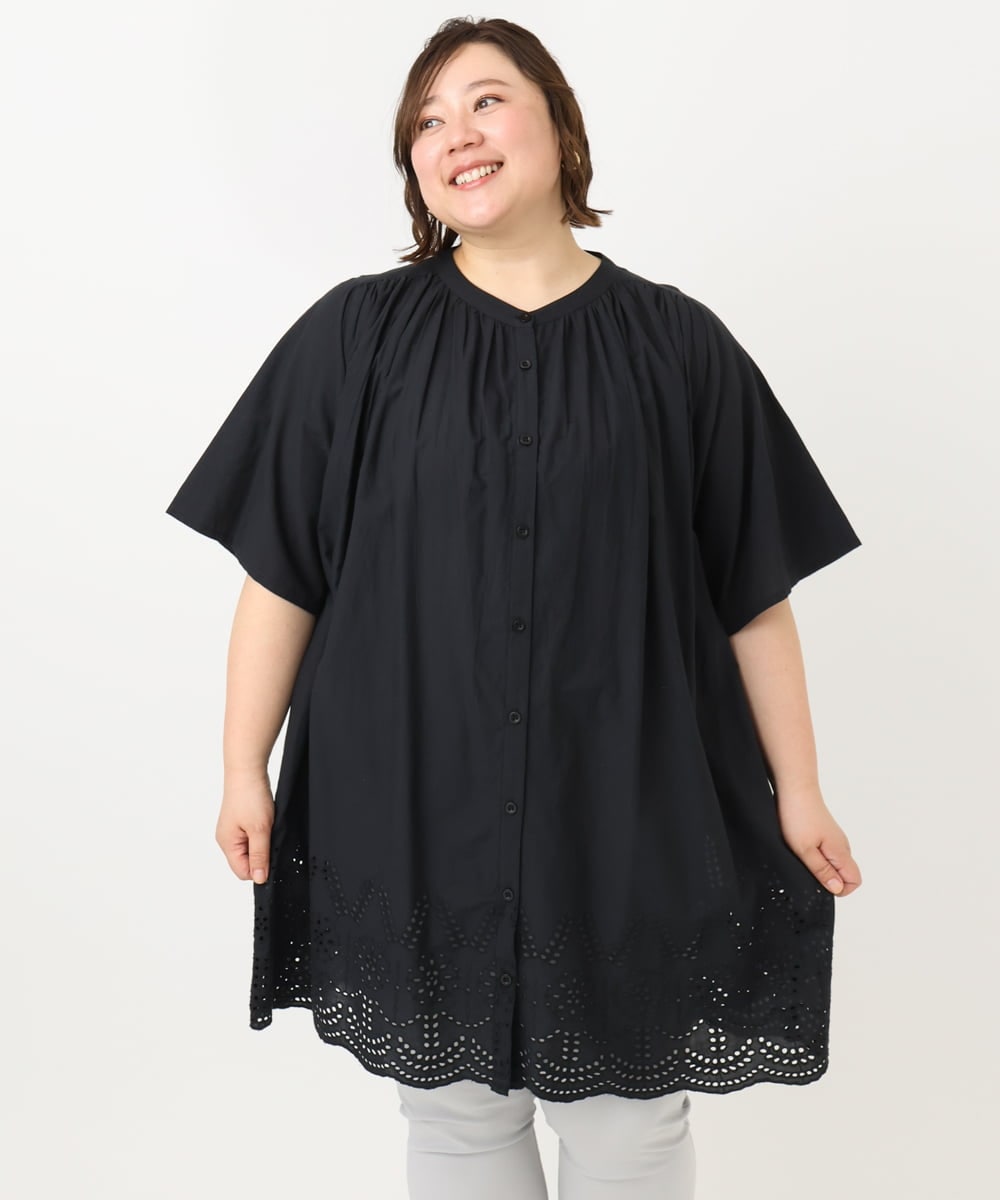 OLEFA04099 eur3(エウルキューブ) 【大きいサイズ】アイレットレースチュニック ブラック(94)