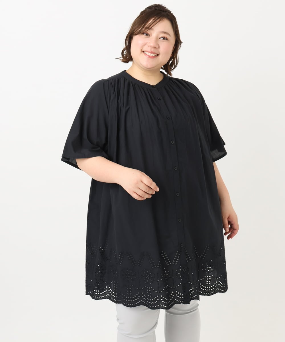 OLEFA04099 eur3(エウルキューブ) 【大きいサイズ】アイレットレースチュニック ブラック(94)