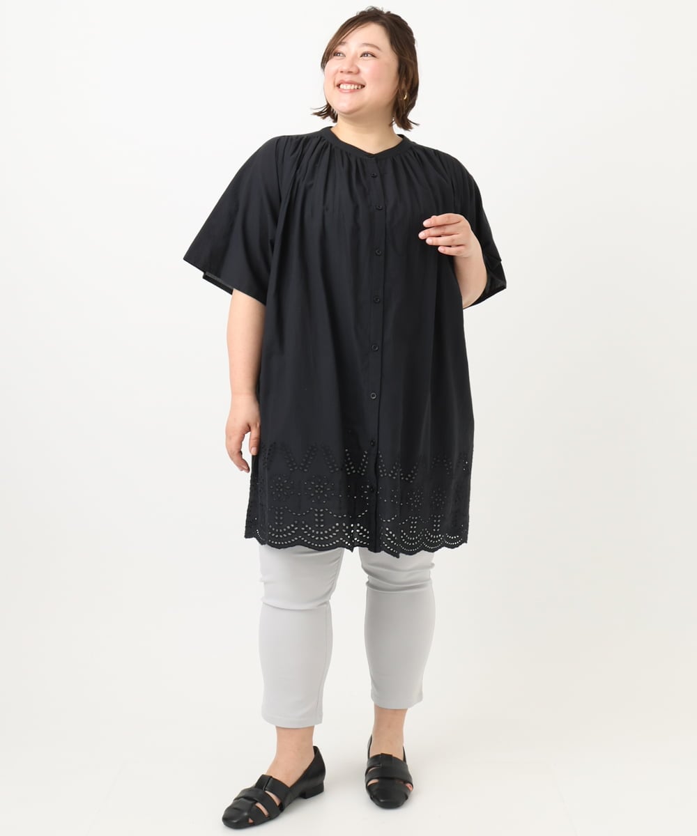 OLEFA04099 eur3(エウルキューブ) 【大きいサイズ】アイレットレースチュニック ブラック(94)