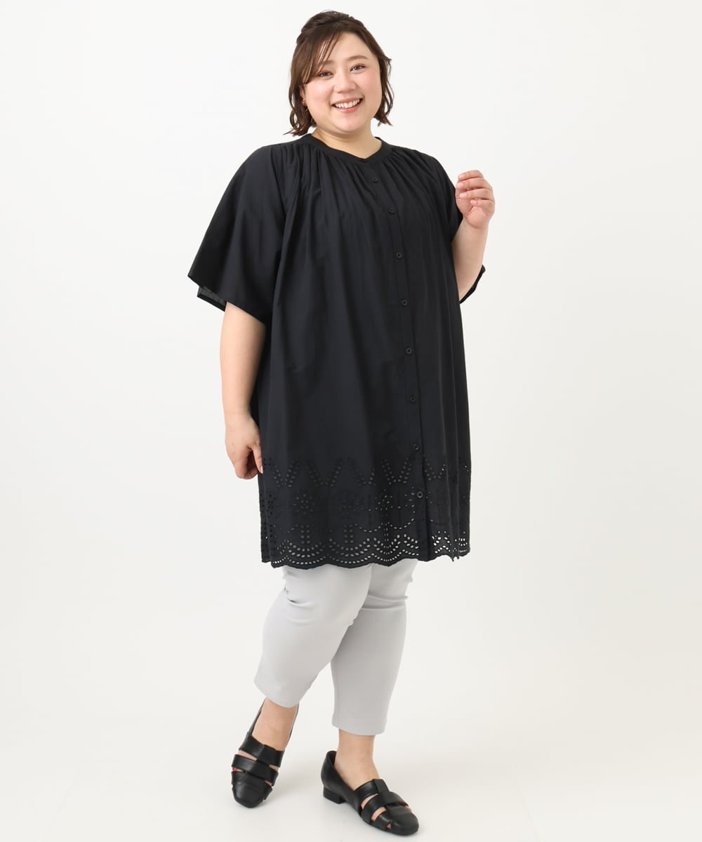 OLEFA04099 eur3(エウルキューブ) 【大きいサイズ】アイレットレースチュニック ブラック(94)