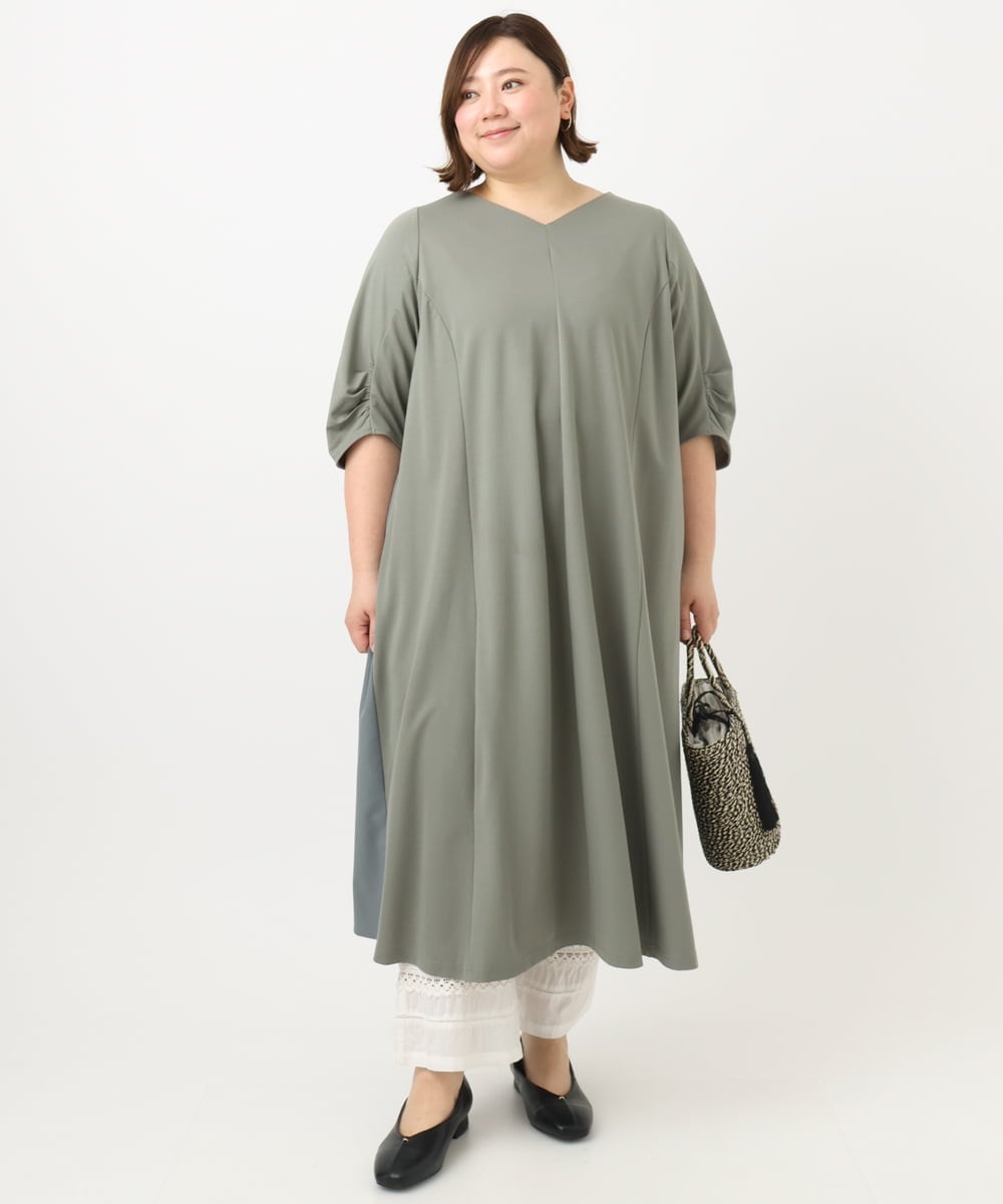 OLEFA19169 eur3(エウルキューブ) 【大きいサイズ】バックプリーツワンピース カーキ(36)