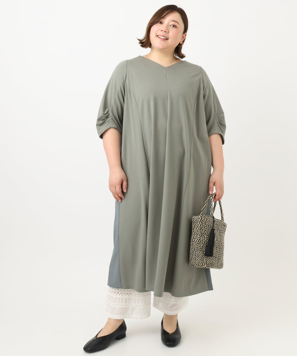 OLEFA19169 eur3(エウルキューブ) 【大きいサイズ】バックプリーツワンピース カーキ(36)