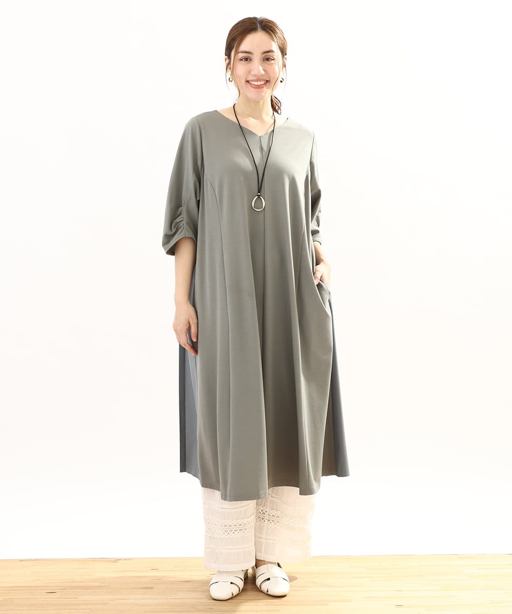 OLEFA19169 eur3(エウルキューブ) 【大きいサイズ】バックプリーツワンピース カーキ(36)