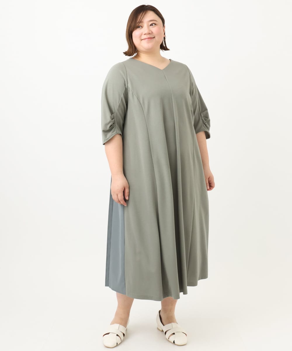 OLEFA19169 eur3(エウルキューブ) 【大きいサイズ】バックプリーツワンピース カーキ(36)