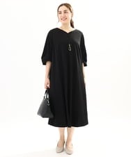 OLEFA19169 eur3(エウルキューブ) 【大きいサイズ】バックプリーツワンピース ブラック(94)