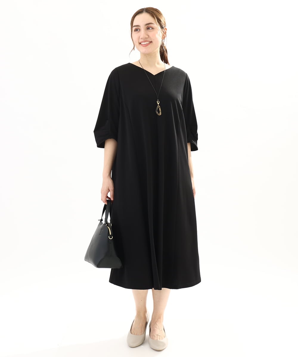 OLEFA19169 eur3(エウルキューブ) 【大きいサイズ】バックプリーツワンピース ブラック(94)