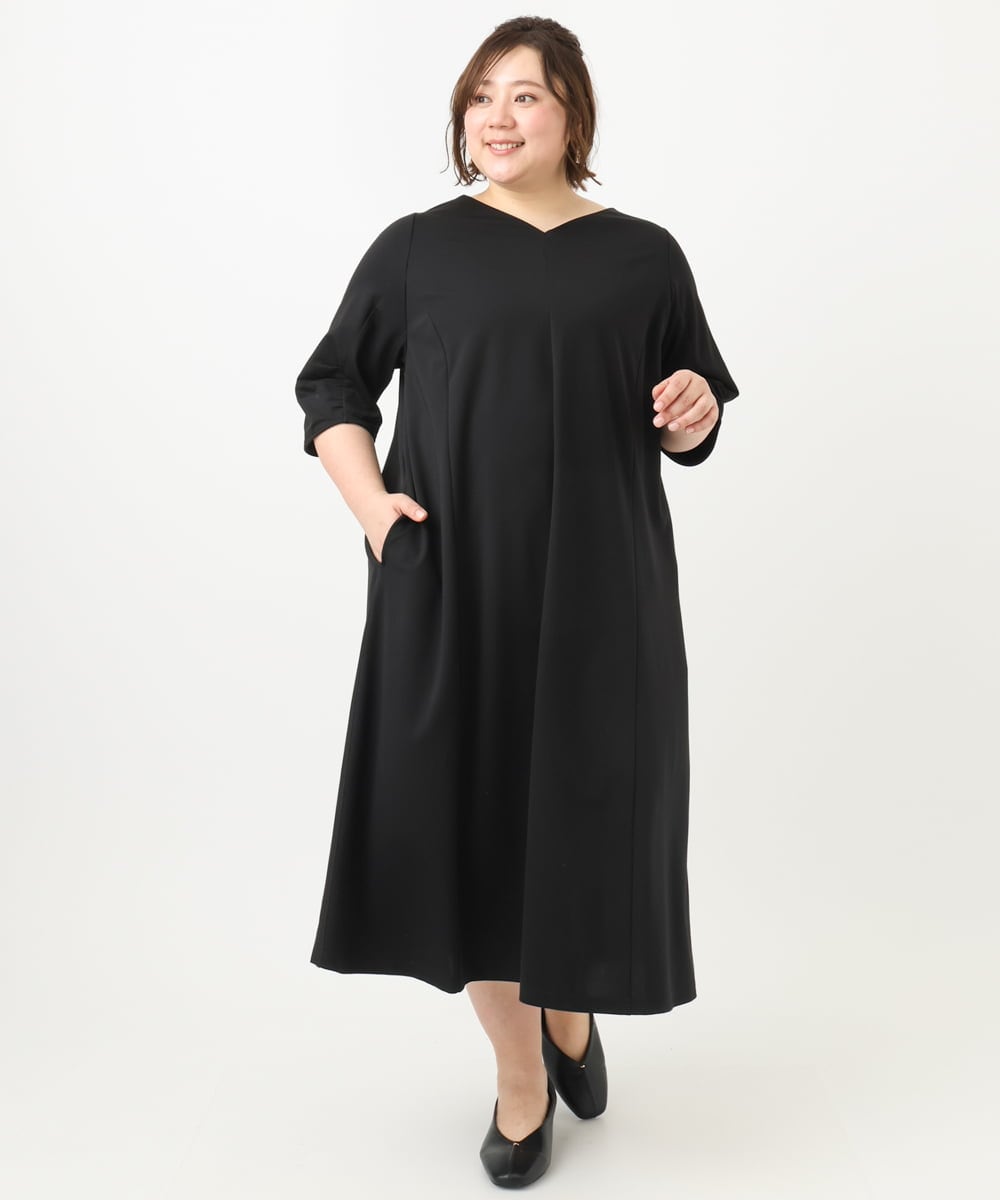 OLEFA19169 eur3(エウルキューブ) 【大きいサイズ】バックプリーツワンピース ブラック(94)