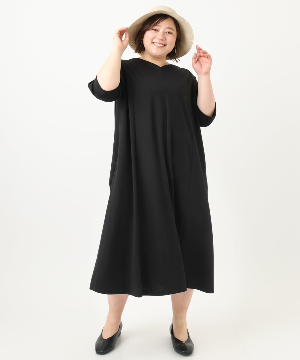 OLEFA19169 eur3(エウルキューブ) 【大きいサイズ】バックプリーツワンピース ブラック(94)