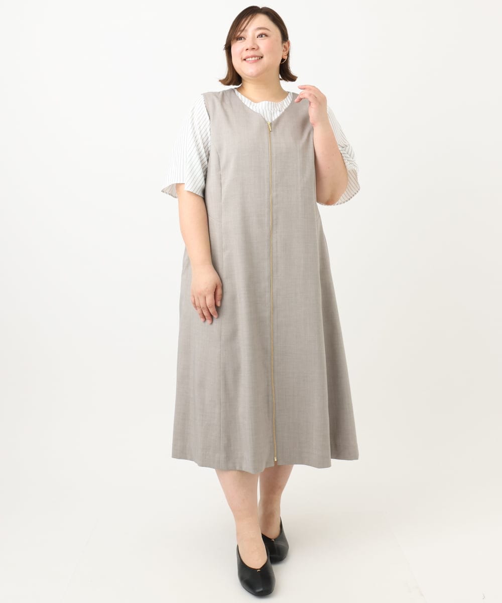 OLEFA20129 eur3(エウルキューブ) 【大きいサイズ/2WAY】Vネックワンピース グレー(92)