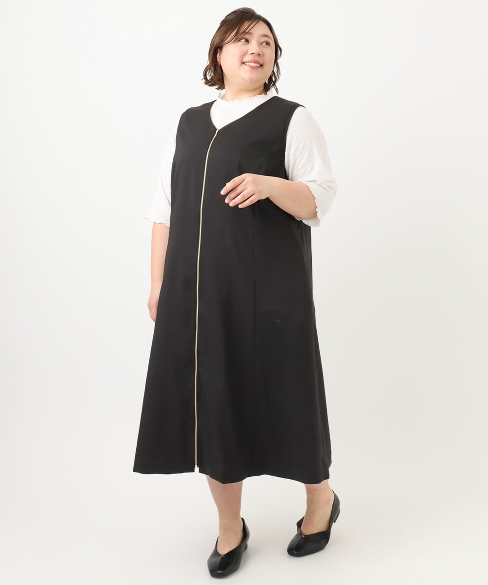 OLEFA20129 eur3(エウルキューブ) 【大きいサイズ/2WAY】Vネックワンピース ブラック(94)