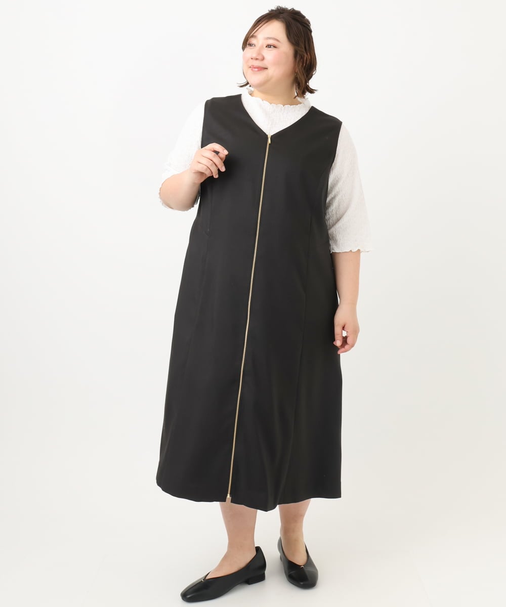 OLEFA20129 eur3(エウルキューブ) 【大きいサイズ/2WAY】Vネックワンピース ブラック(94)