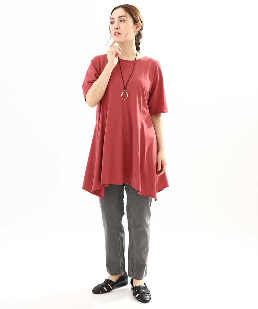 OLEFA21089 eur3(エウルキューブ) 【大きいサイズ】フレアジャージーチュニック ピンク(03)