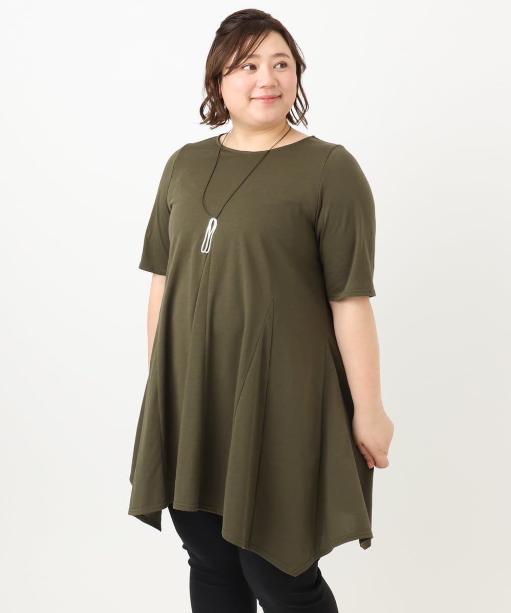 OLEFA21089 eur3(エウルキューブ) 【大きいサイズ】フレアジャージーチュニック カーキ(36)