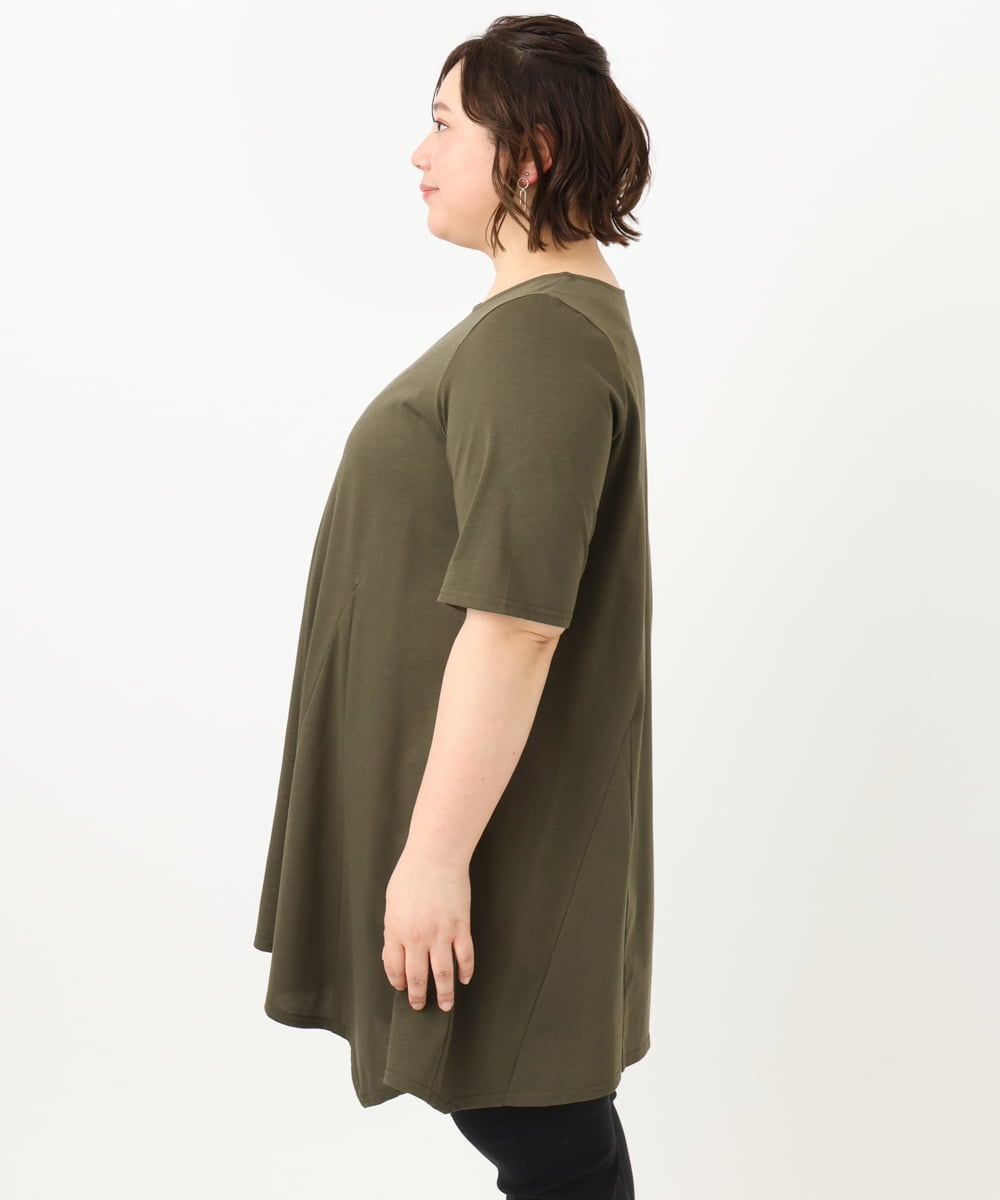 OLEFA21089 eur3(エウルキューブ) 【大きいサイズ】フレアジャージーチュニック カーキ(36)