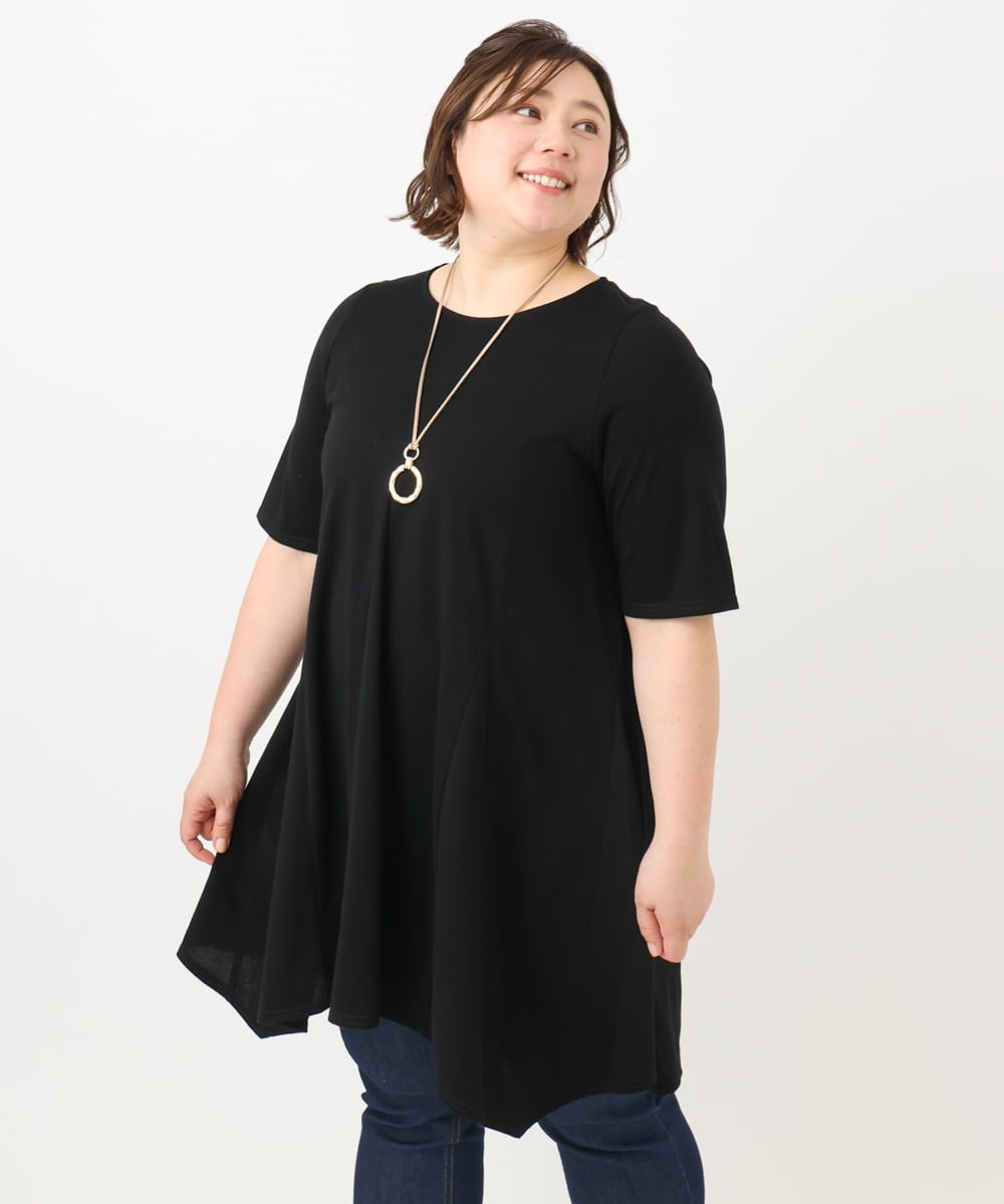 OLEFA21089 eur3(エウルキューブ) 【大きいサイズ】フレアジャージーチュニック ブラック(94)